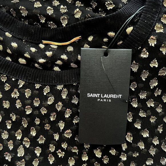 Saint Laurent Black Gold Metallic Polka Dot Sheer Tee - Picture 12 of 12